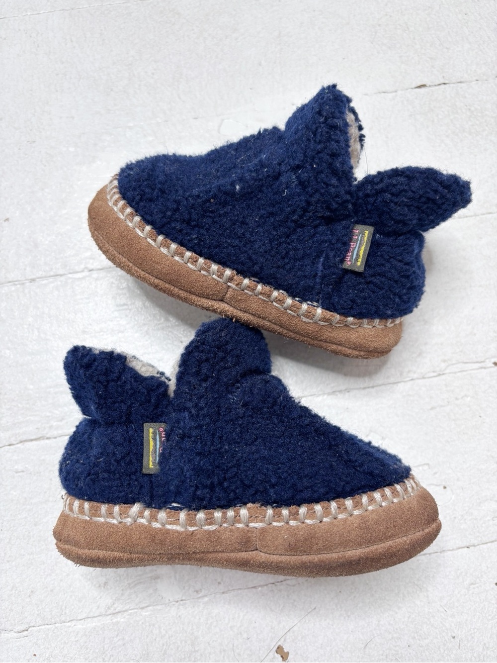 L.L.Bean Cozy Slipper Bootie High Pile Navy Size 5-6 Toddler EUC